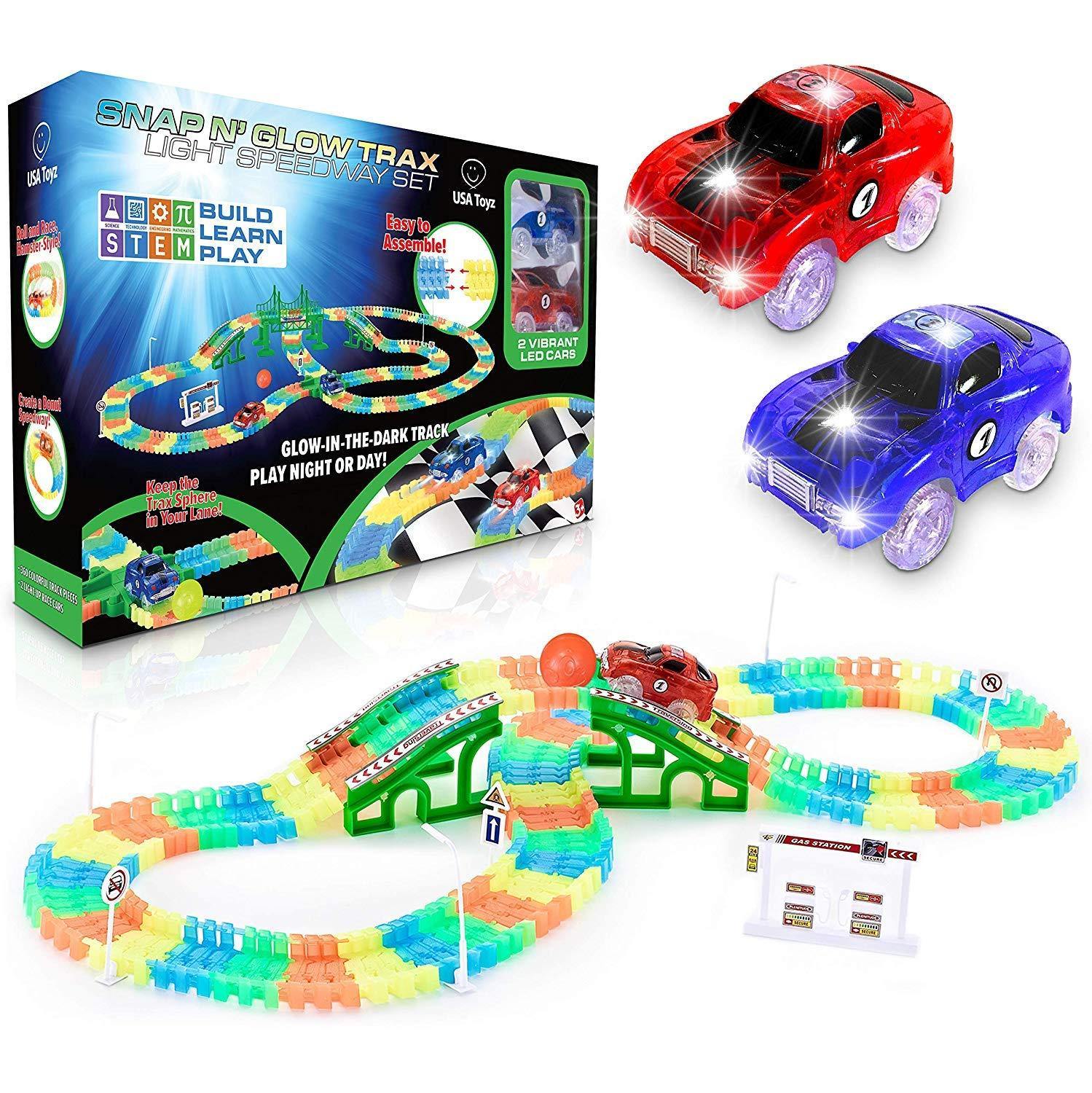 Glow in The Dark Race Car Tracks Flexible Bendable Track Set with
