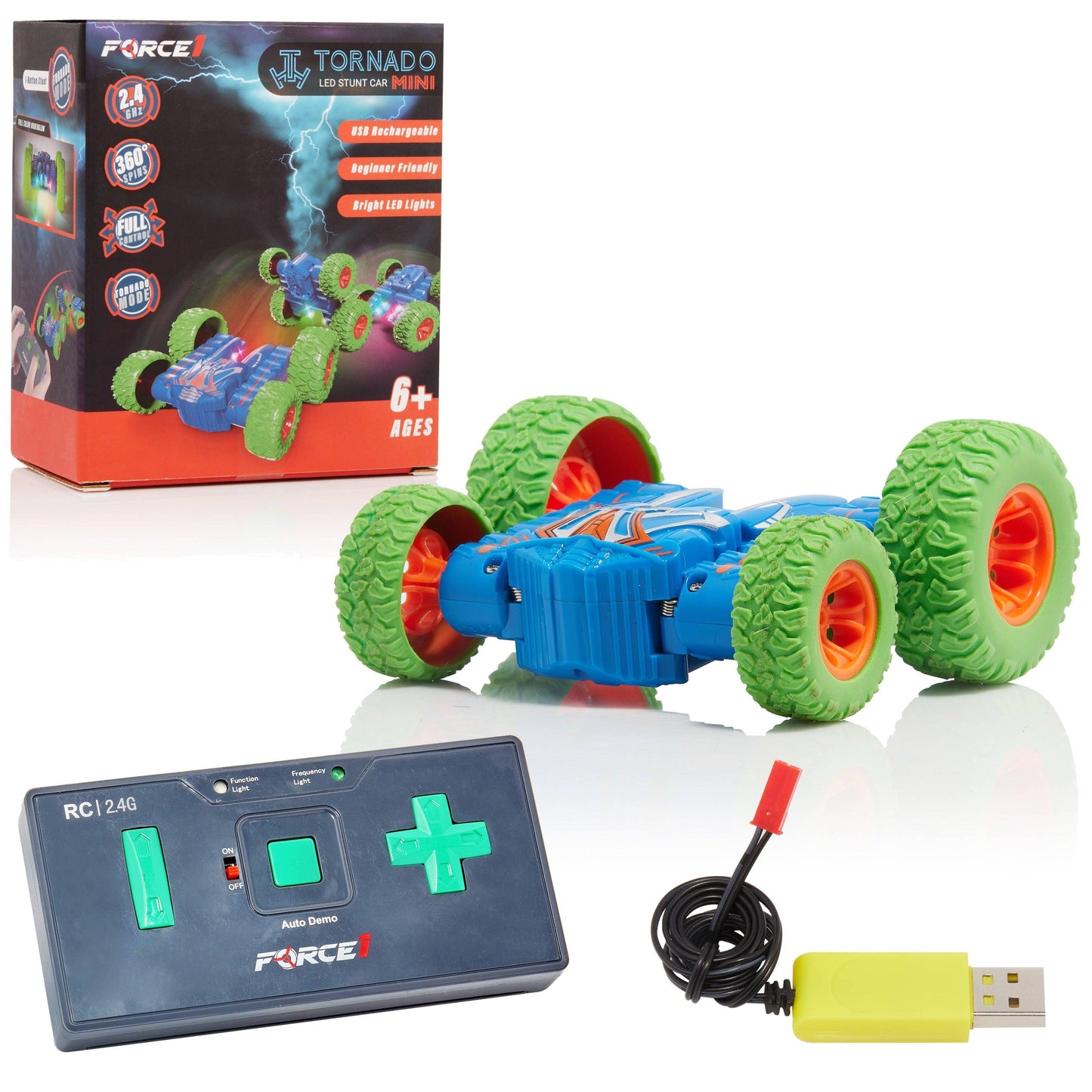 Force1 Mini Tornado LED RC Car for Kids with Rechargeable Toy Car Battery and Easy Remote Control - Force1RC