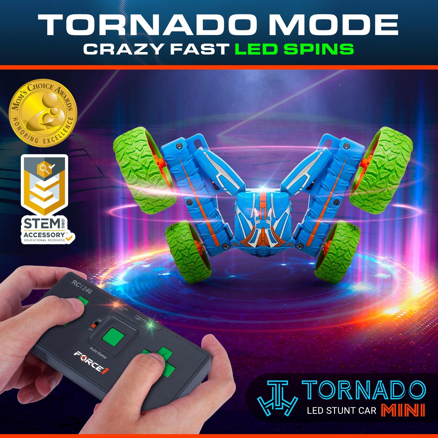 Force1 Mini Tornado LED RC Car for Kids with Rechargeable Toy Car Battery and Easy Remote Control - Force1RC