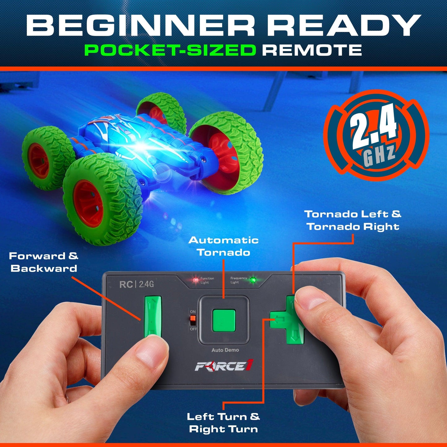 Force1 Mini Tornado LED RC Car for Kids with Rechargeable Toy Car Battery and Easy Remote Control - Force1RC