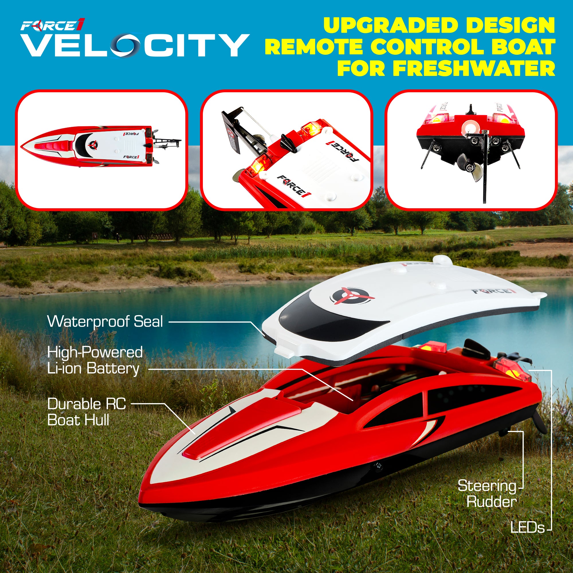 Force1 Velocity deals H102 R/C Boat for Pools & Lakes, 20+ mph Speed Boat with Battery